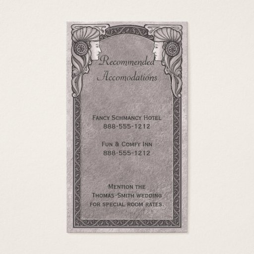 Customizable Art Nouveau Wedding Accommodations Card Business Cards