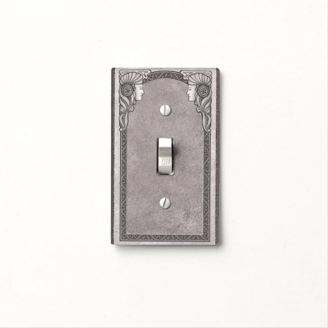 Grey Art Nouveau Wedding Light Switch Cover (In Situ)
