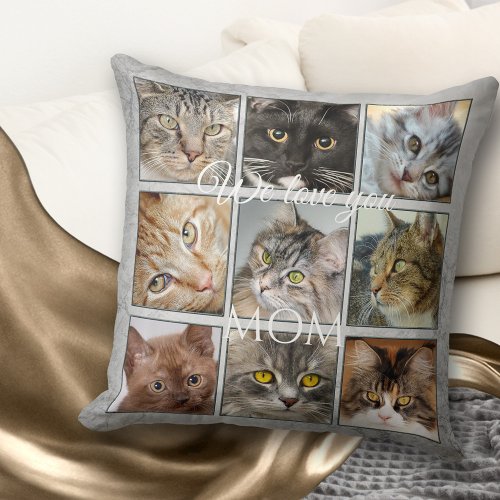 Grey Artistic Cat Mom Photo Collage Pillow