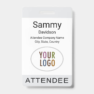 Grey Attendee Badge Event Logo Clip Lanyard Reel