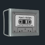 Grey Audio Cassette Tape Belt Buckle<br><div class="desc">Grey vintage audio cassette tape. Vector icon with customizable colors. Custom text.</div>