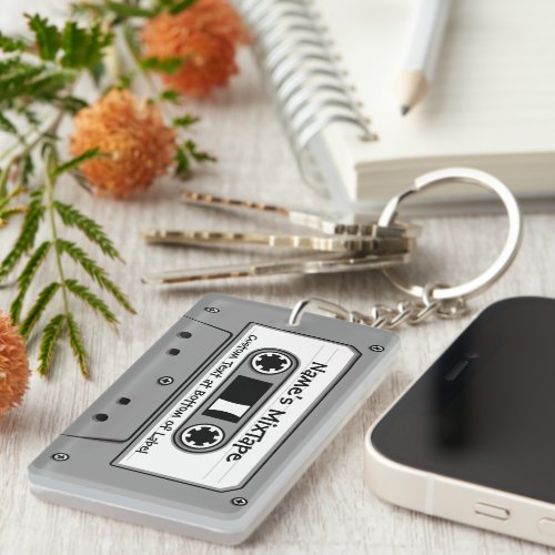 Grey Audio Cassette Tape Keychain