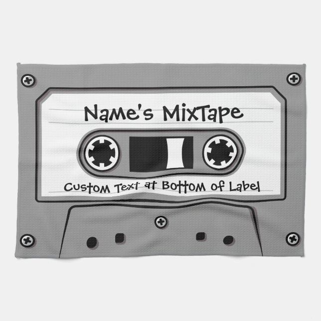 Grey Audio Cassette Tape Kitchen Towel (Horizontal)