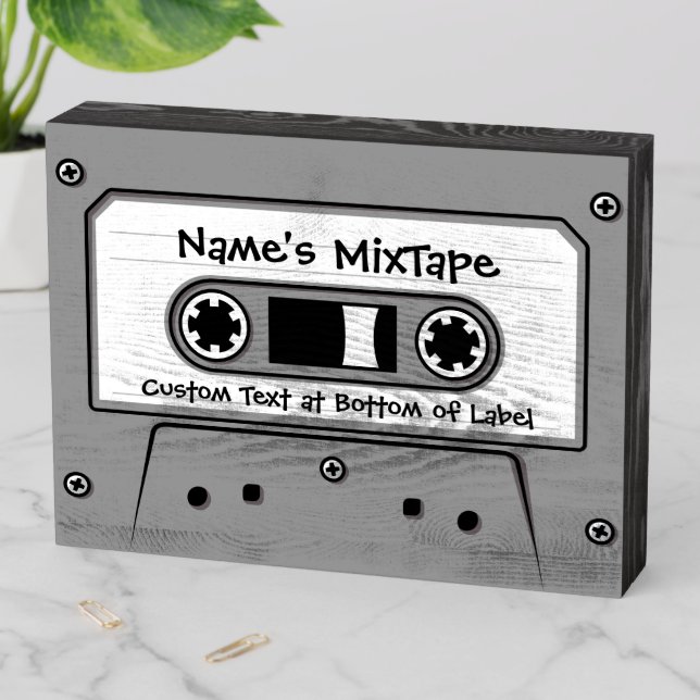 Grey Audio Cassette Tape Wooden Box Sign (In Situ Horizontal)