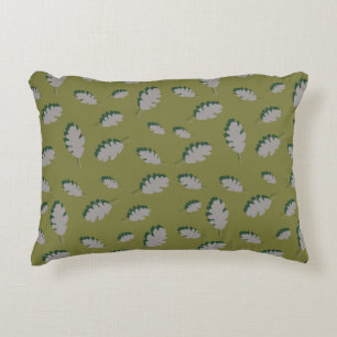 Grey autumn leaves pattern on a green background accent pillow