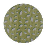 Grey autumn leaves pattern on a green background cutting board