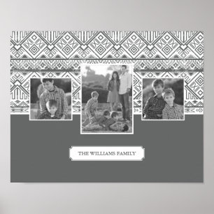 Grey Aztec Pattern Family Photos & Text Poster