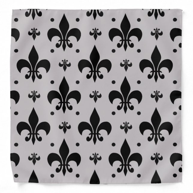 Grey Background Fleur-de-lis Pattern Design  Bandana (Front)