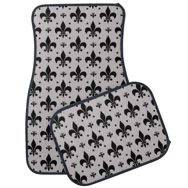 Grey Background Fleur-de-lis Pattern Design  Car Floor Mat (Set)