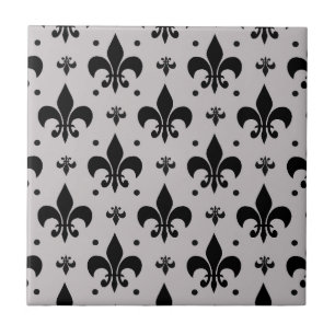 Grey Background Fleur-de-lis Pattern Design  Ceramic Tile