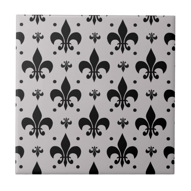 Grey Background Fleur-de-lis Pattern Design  Ceramic Tile (Front)