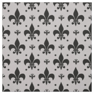 Grey Background Fleur-de-lis Pattern Design  Fabric