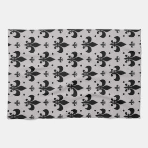 Grey Background Fleur-de-lis Pattern Design  Kitchen Towel