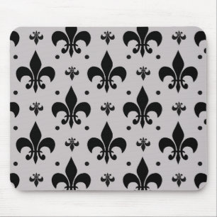 Grey Background Fleur-de-lis Pattern Design  Mouse Pad