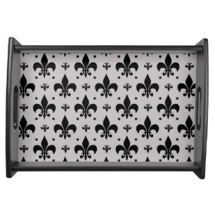 Grey Background Fleur-de-lis Pattern Design  Serving Tray