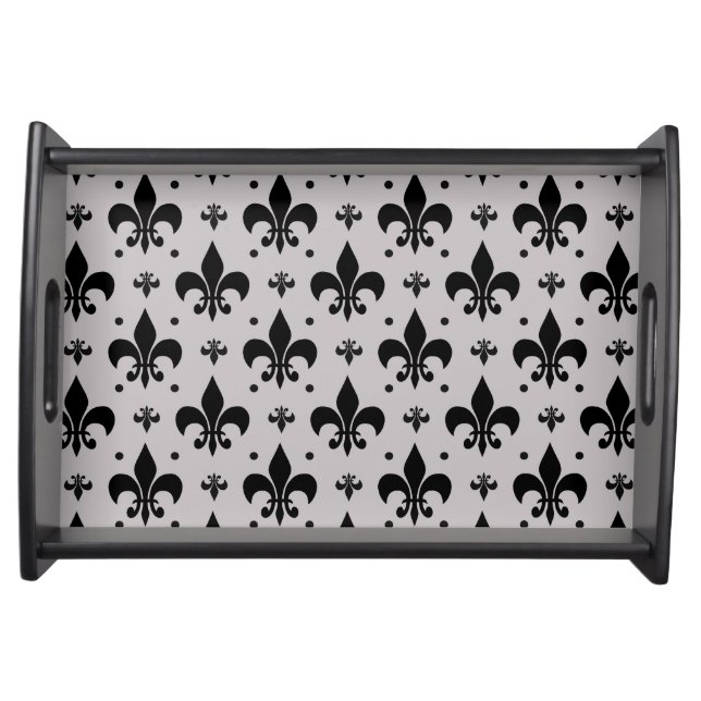 Grey Background Fleur-de-lis Pattern Design  Serving Tray (Front)