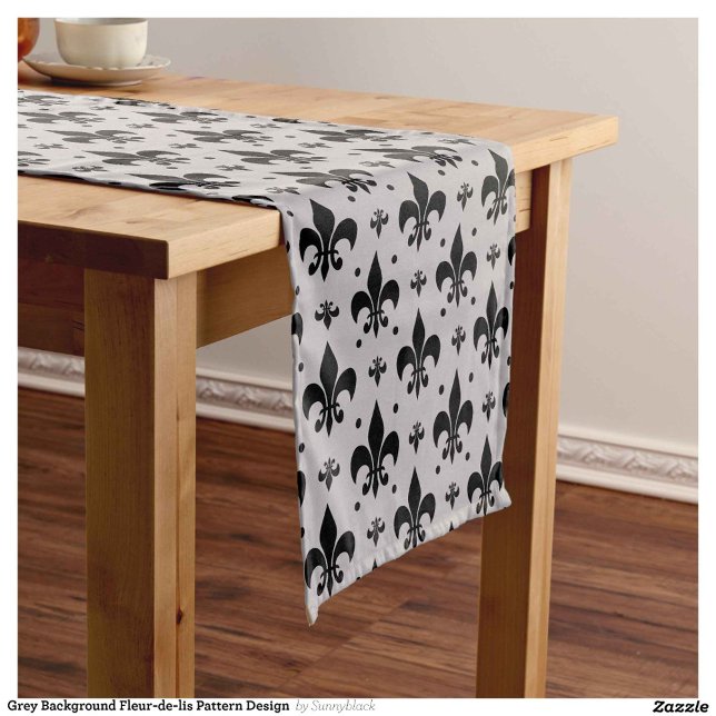 Grey Background Fleur-de-lis Pattern Design  Short Table Runner (Creator Uploaded)