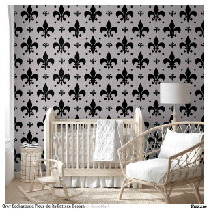 Grey Background Fleur-de-lis Pattern Design Wallpaper