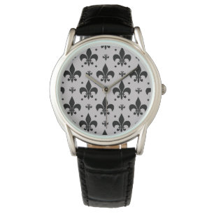 Grey Background Fleur-de-lis Pattern Design  Watch