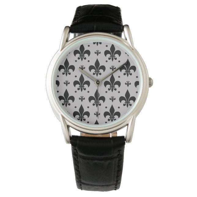 Grey Background Fleur-de-lis Pattern Design  Watch (Front)