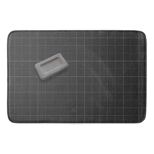 Grey Bar Soap on a Black Tile Floor Bath Mat