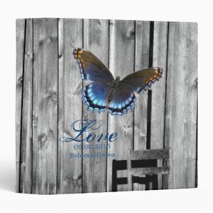 Grey Barn Wood BLue Butterfly Wedding 3 Ring Binder