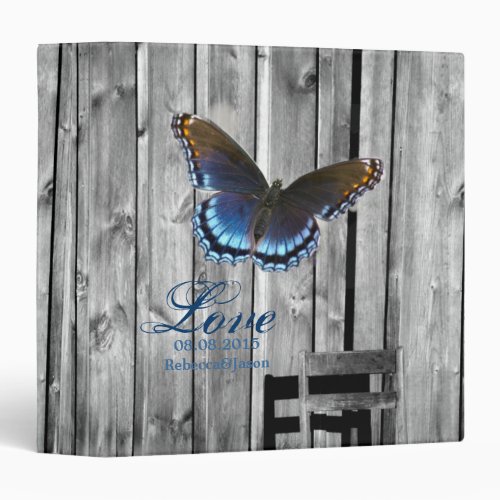 Grey Barn Wood BLue Butterfly Wedding 3 Ring Binder