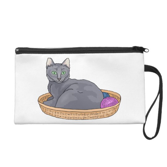 Grey Basket Cat Wristlet
