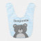 Grey bear with blue striped baby boy's bib