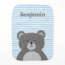 Grey bear with blue striped baby boy's burp cloth Grey bear with blue striped baby boy's burp cloth