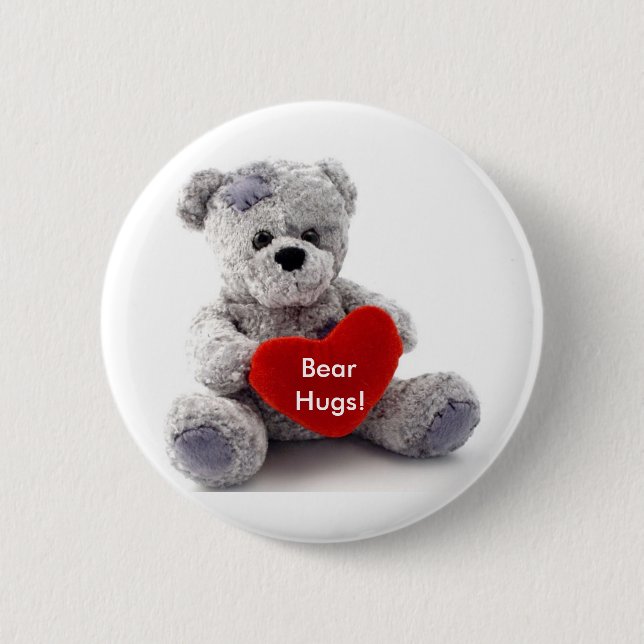 Grey Bear With Heart Pinback Button (Front)