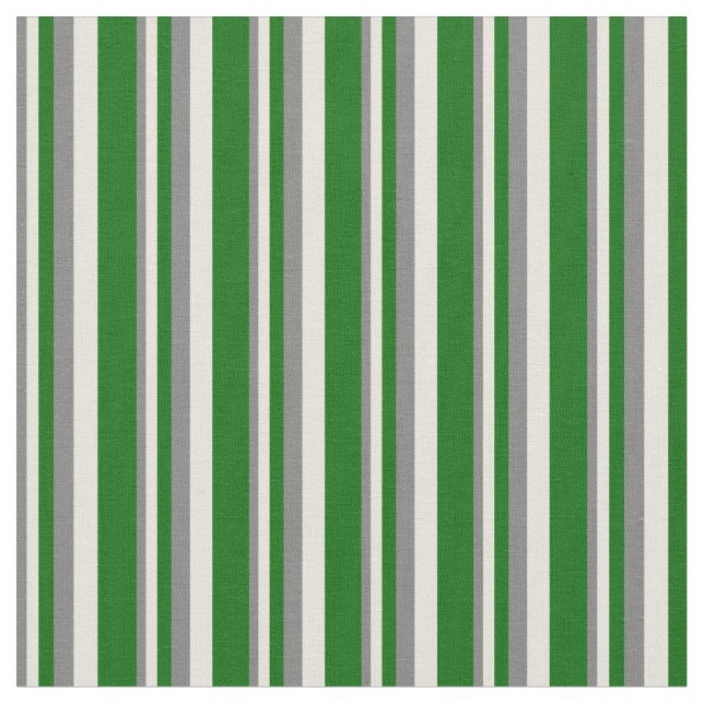 Grey, Beige, and Dark Green Striped Pattern Fabric (Close Up)