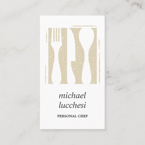 Grey Beige Cutlery  Chef Catering Food Restaurant Business Card