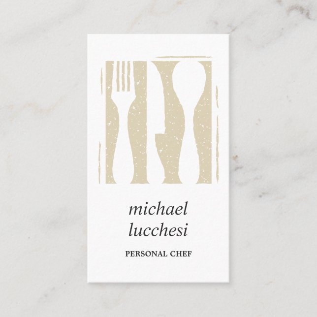 Grey Beige Cutlery | Chef Catering Food Restaurant Business Card (Front)