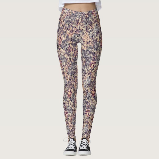 Grey, beige geometric  leggings (Front)