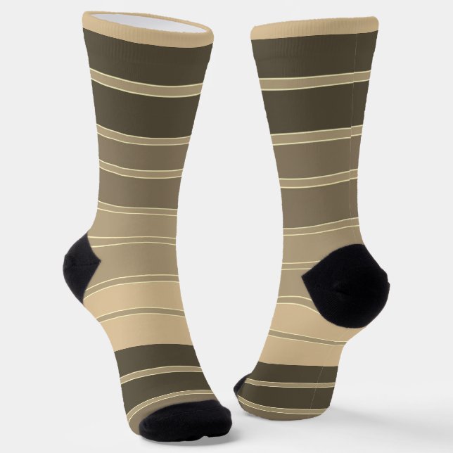 grey beige horizontal pattern with stripes socks (Angled)