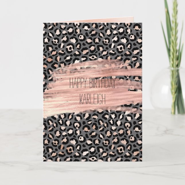 Grey Beige Peach Rose Leopard Print    Card (Front)