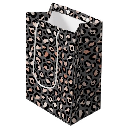 Grey Beige Peach Rose Leopard Print Medium Gift Bag