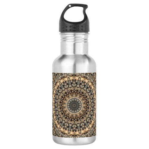 Grey  Beige Pebbles Mandala Kaleidoscope Water Bottle