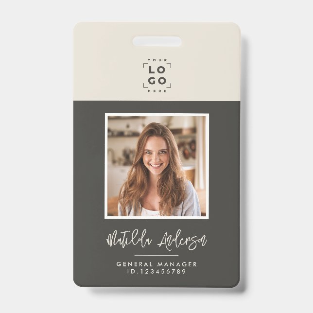 Grey beige QR code modern minimal photo abstract Badge (Front)