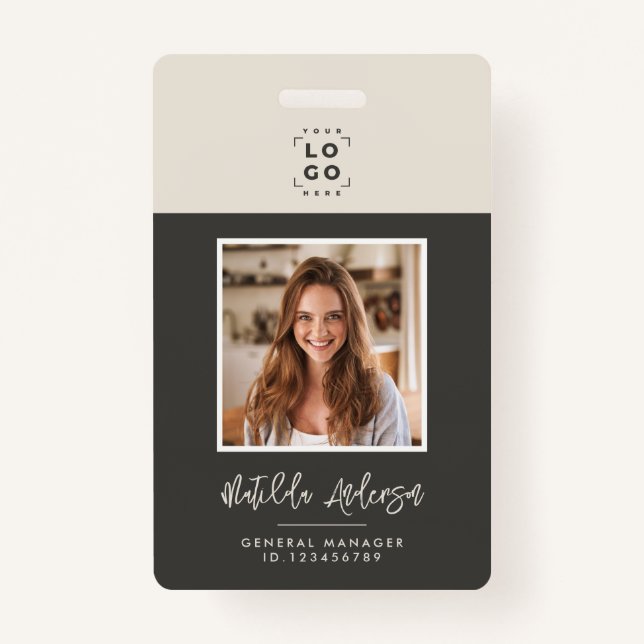 Grey beige QR code modern minimal photo abstract Badge (Front)