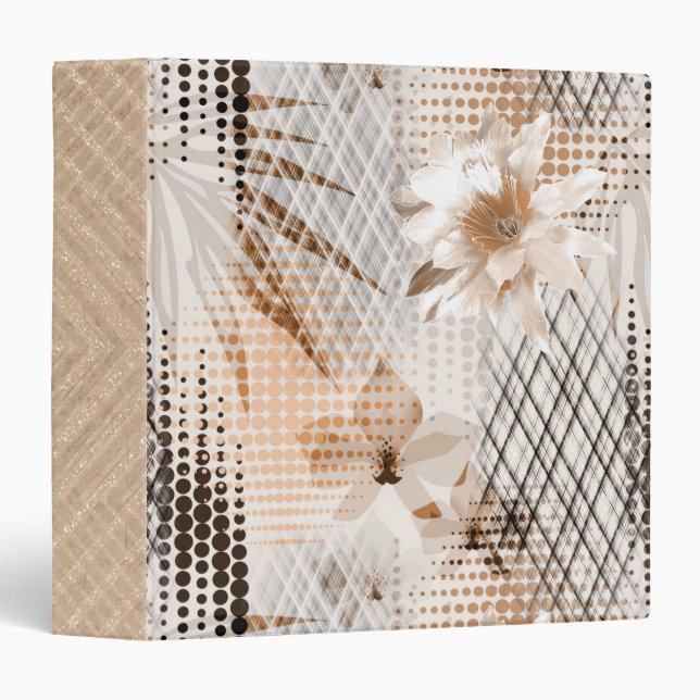 Grey, beige tropical pattern. 3 ring binder (Front/Spine)