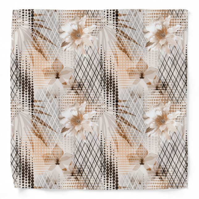 Grey, beige tropical pattern. bandana (Front)