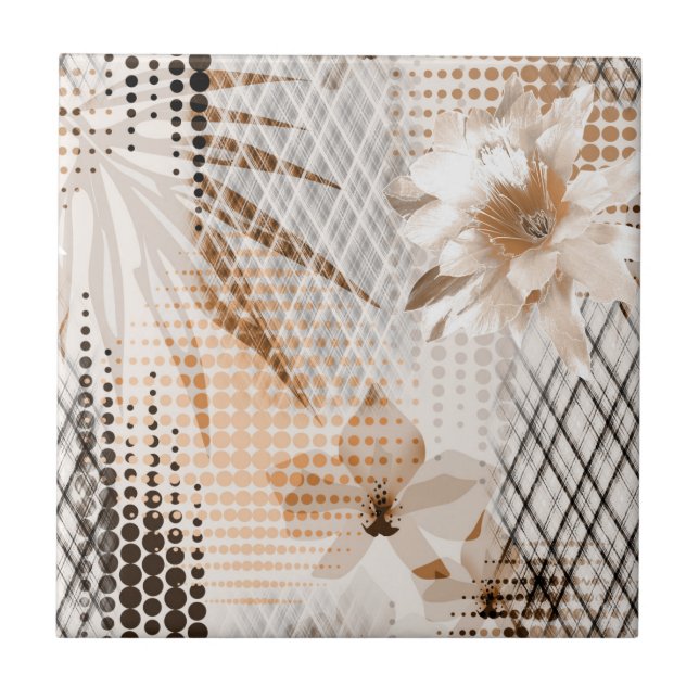 Grey, beige tropical pattern. ceramic tile (Front)