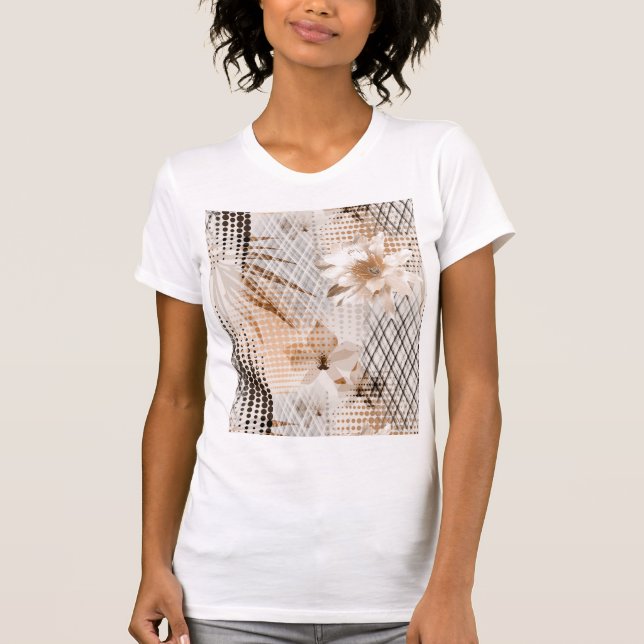 Grey, beige tropical pattern. T-Shirt (Front)