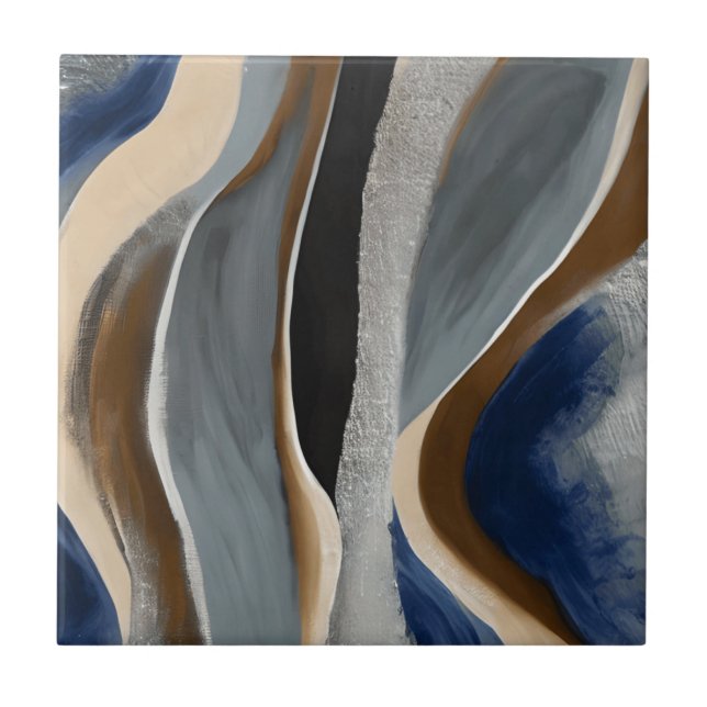 Grey Beige Waves Stones Ceramic Tile (Front)