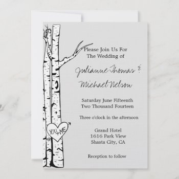 Grey Birch Trees Wedding Invitation by peacefuldreams at Zazzle