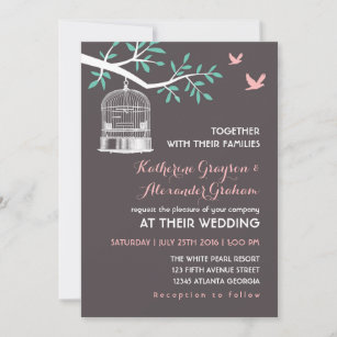 Grey Bird Cage and Dove Rustic Wedding Invitation