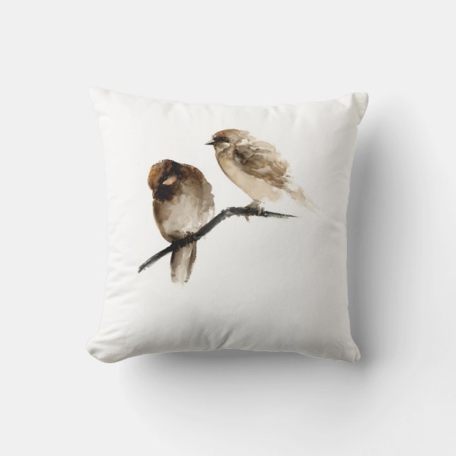 Grey birds white pillow with birdies design (Front)