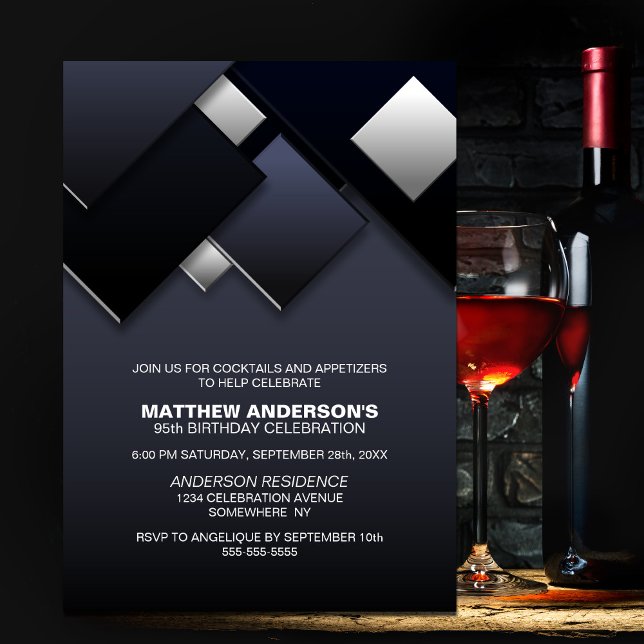 Grey Black 95th Cocktail Birthday Party Invitation (Creator Uploaded)